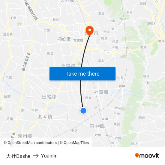 大社Dashe to Yuanlin map