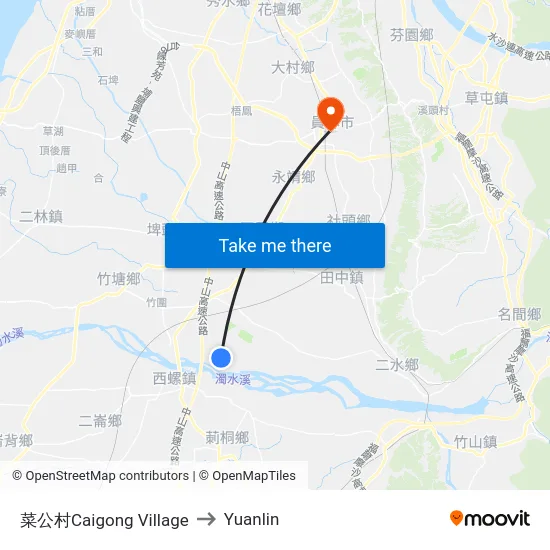 Caigong Village to Yuanlin map