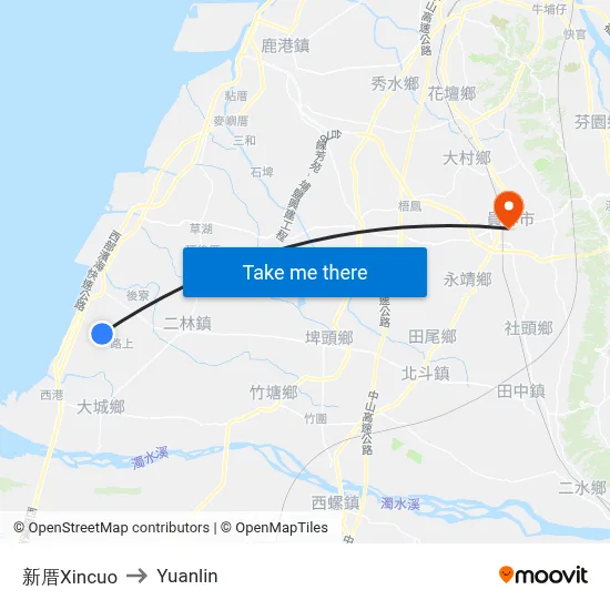 新厝Xincuo to Yuanlin map
