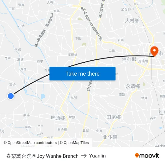 喜樂萬合院區Joy Wanhe Branch to Yuanlin map