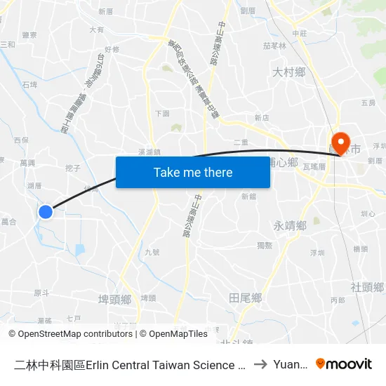 Erlin Central Taiwan Science Park to Yuanlin map