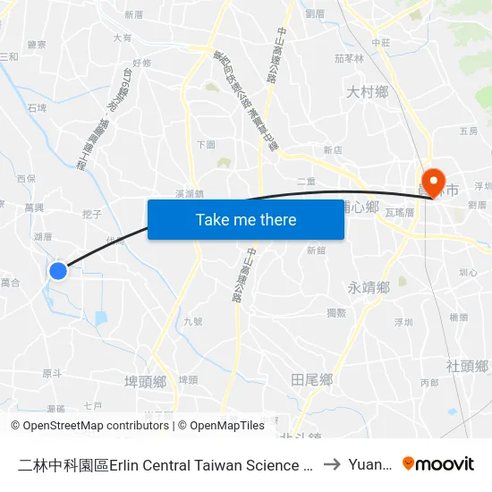 Erlin Central Taiwan Science Park to Yuanlin map