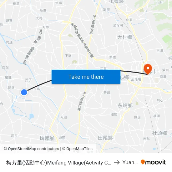 Meifang Village (Activity Center) to Yuanlin map