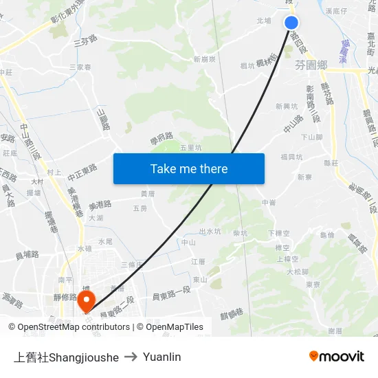 Shangjioushe to Yuanlin map