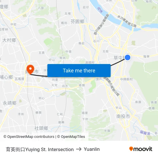 Yuying Street Intersection to Yuanlin map