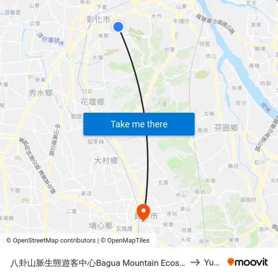 Bagua Mountain Ecosystems Visitors Center to Yuanlin map