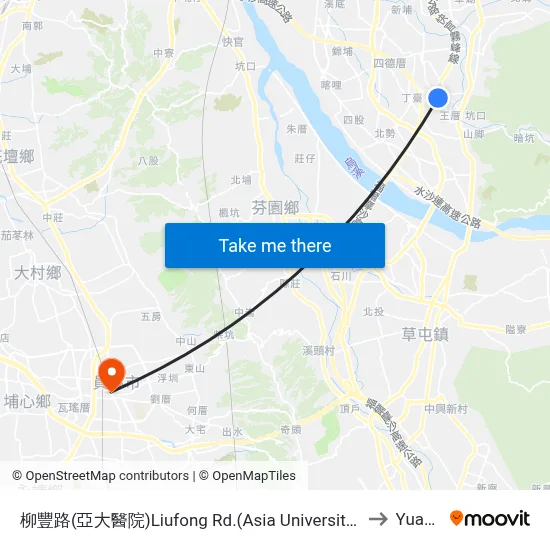 柳豐路(亞大醫院)Liufong Rd.(Asia University Hospital) to Yuanlin map