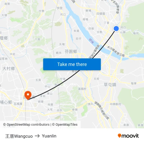 Wangcuo to Yuanlin map