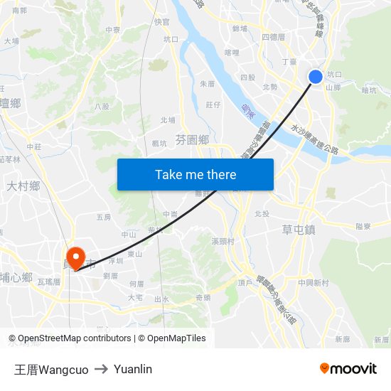 王厝Wangcuo to Yuanlin map