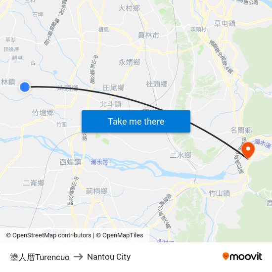 塗人厝Turencuo to Nantou City map