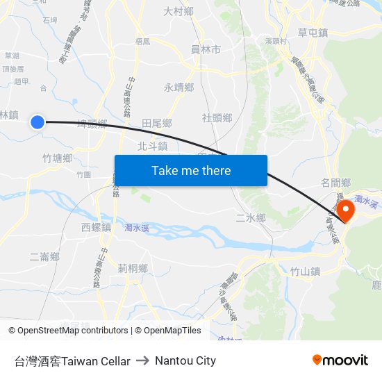 台灣酒窖Taiwan Cellar to Nantou City map