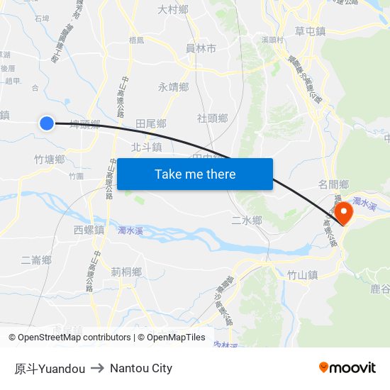 原斗Yuandou to Nantou City map