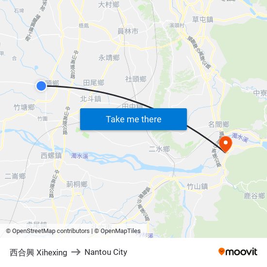 西合興 Xihexing to Nantou City map