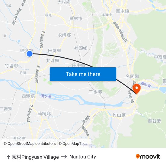 平原村Pingyuan Village to Nantou City map