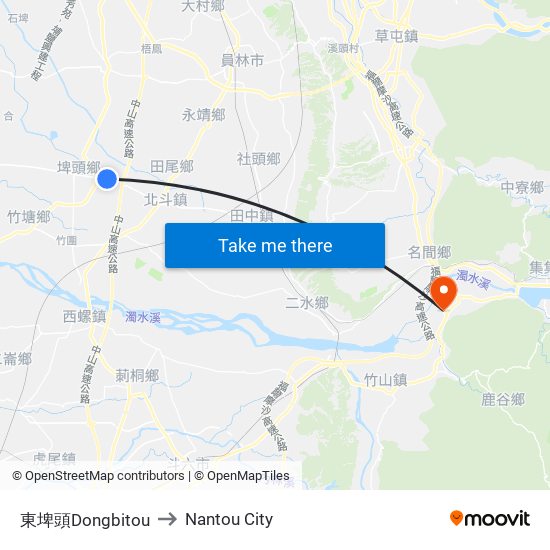 東埤頭Dongbitou to Nantou City map