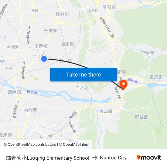 螺青國小Luoqing Elementary  School to Nantou City map