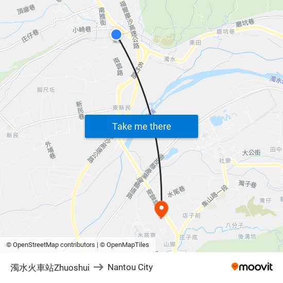 濁水火車站Zhuoshui to Nantou City map