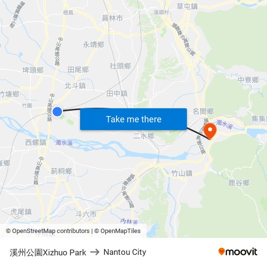 溪州公園Xizhuo Park to Nantou City map