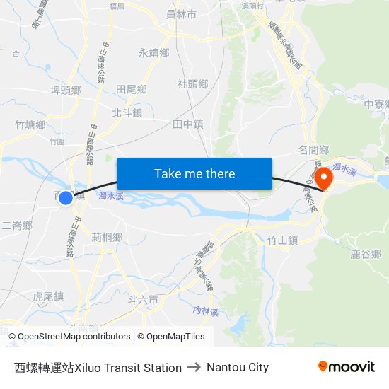 西螺轉運站Xiluo Transit Station to Nantou City map