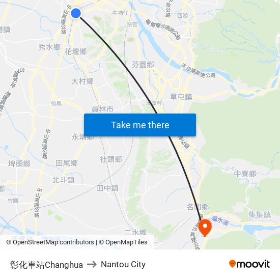 彰化車站Changhua to Nantou City map