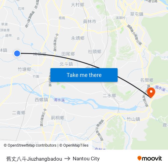 舊丈八斗Jiuzhangbadou to Nantou City map