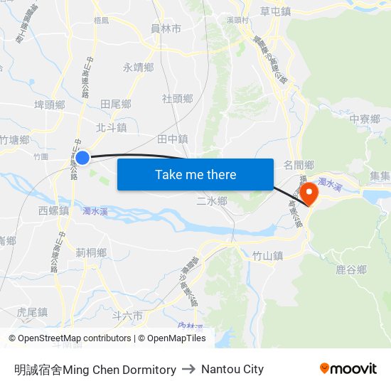 明誠宿舍Ming Chen Dormitory to Nantou City map