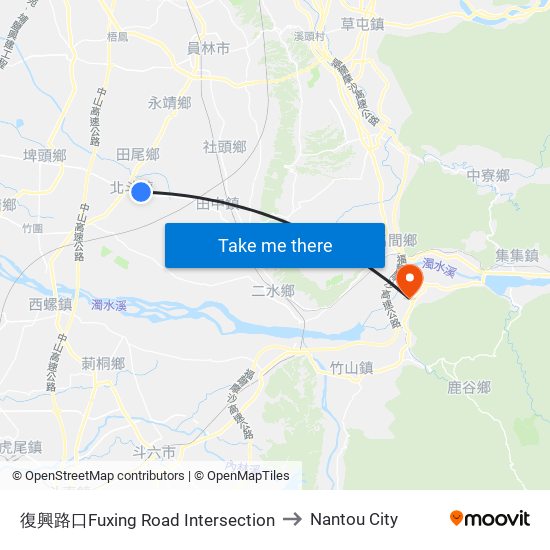 復興路口Fuxing Road Intersection to Nantou City map