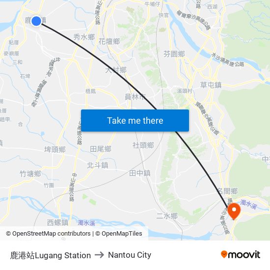 鹿港站Lugang Station to Nantou City map