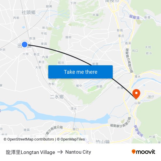 龍潭里Longtan Village to Nantou City map