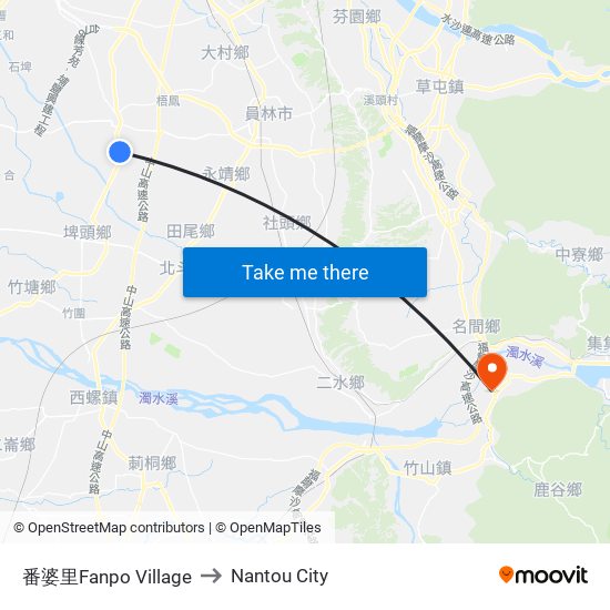 番婆里Fanpo Village to Nantou City map