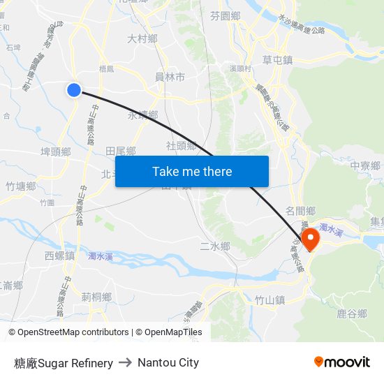 糖廠Sugar Refinery to Nantou City map