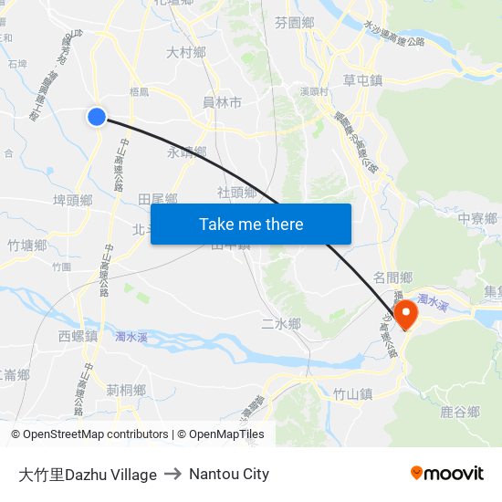 大竹里Dazhu Village to Nantou City map