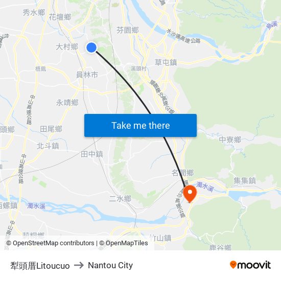犁頭厝Litoucuo to Nantou City map