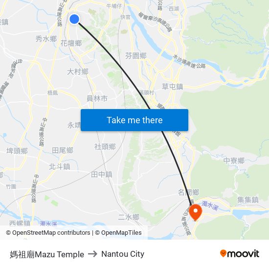 媽祖廟Mazu Temple to Nantou City map