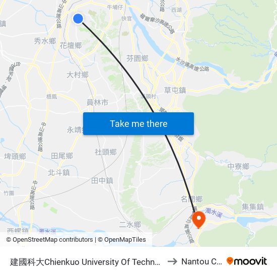 建國科大Chienkuo University Of Technology to Nantou City map