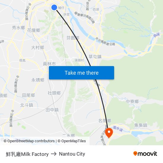 鮮乳廠Milk Factory to Nantou City map
