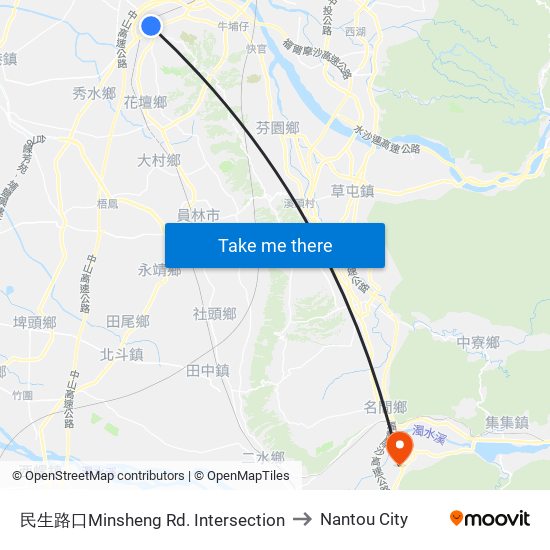 民生路口Minsheng Rd. Intersection to Nantou City map