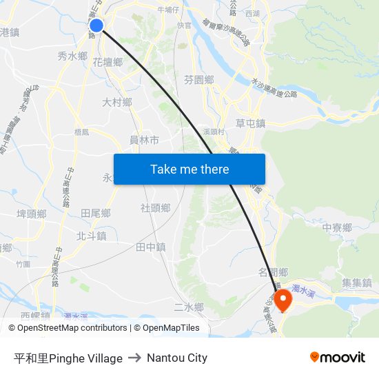 平和里Pinghe Village to Nantou City map