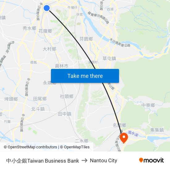 中小企銀Taiwan Business Bank to Nantou City map