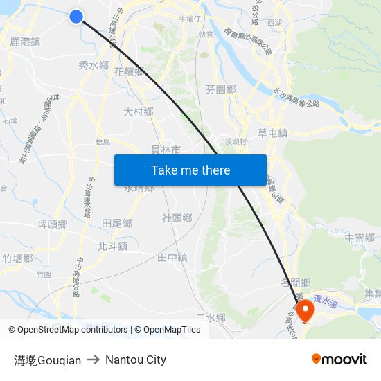 溝墘Gouqian to Nantou City map