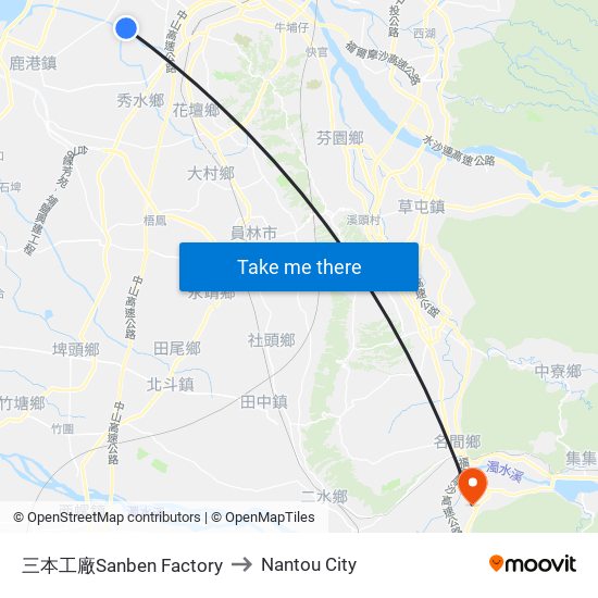 三本工廠Sanben Factory to Nantou City map