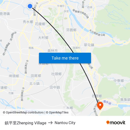 鎮平里Zhenping Village to Nantou City map