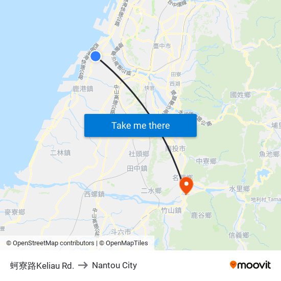 蚵寮路Keliau Rd. to Nantou City map