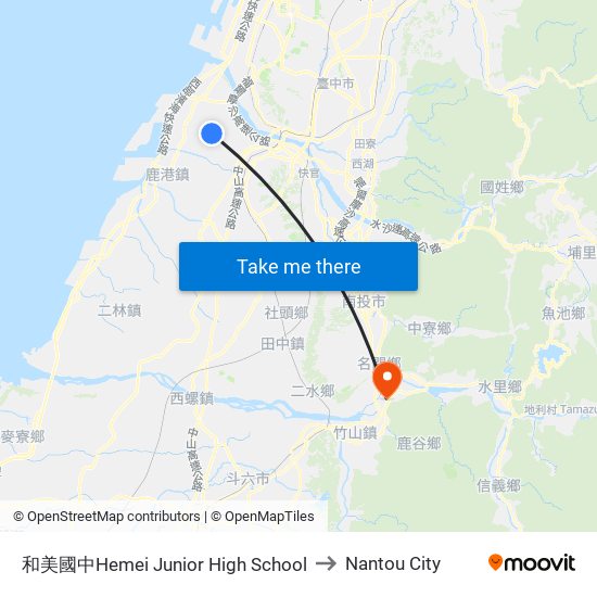 和美國中Hemei Junior High School to Nantou City map