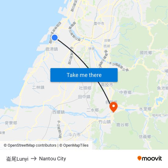 崙尾Lunyi to Nantou City map