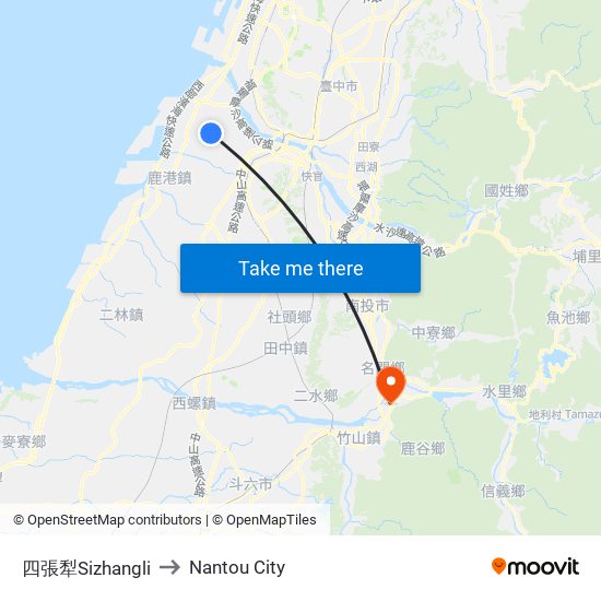 四張犁Sizhangli to Nantou City map