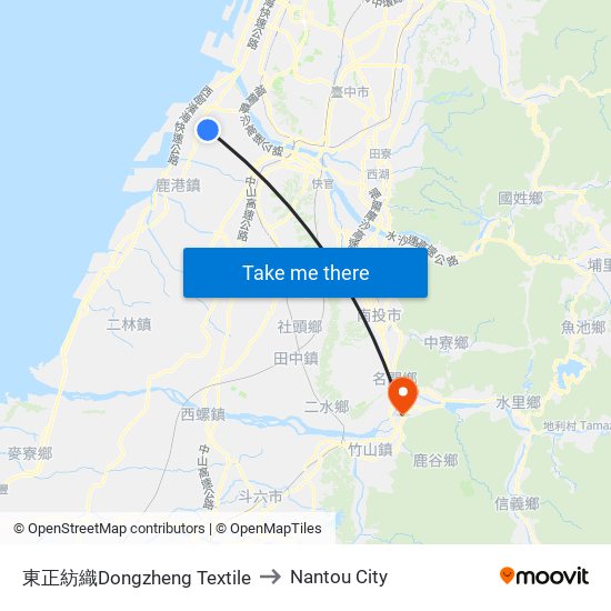 東正紡織Dongzheng Textile to Nantou City map