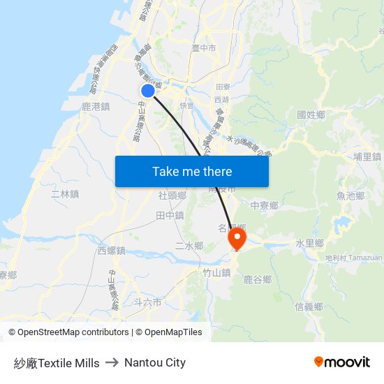 紗廠Textile Mills to Nantou City map