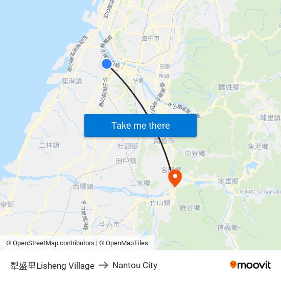 犁盛里Lisheng Village to Nantou City map
