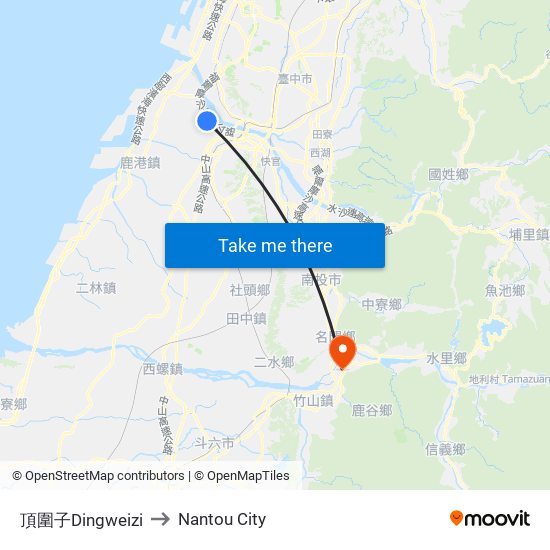頂圍子Dingweizi to Nantou City map